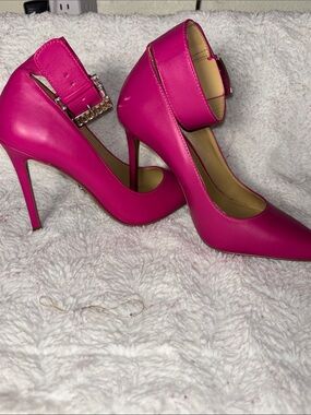 Michael Kors Hot Pink Pointed Ankle-Strap Stiletto Heels